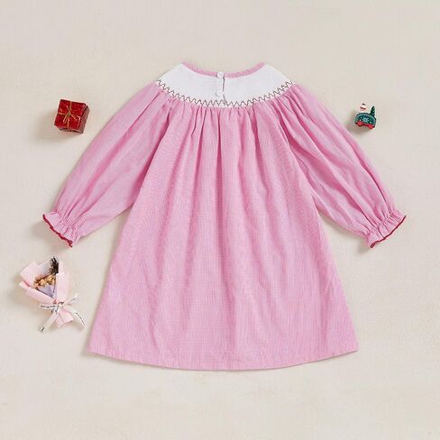 Toddler Baby Girl Christmas Dress Long Sleeve Santa Embroidery Plaid Princess Dresses Cute Christmas Outfits Set in Saudi Arabia