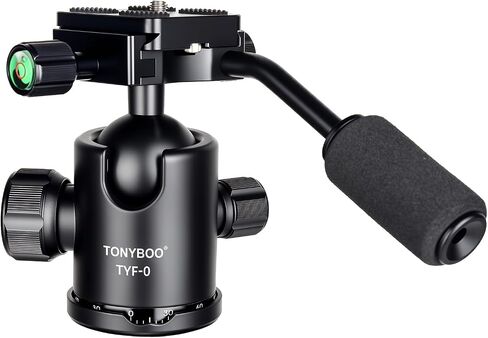 TONYBOO TYF-0 رأس كروي بمقبض، رأس كرة ثلاثي القوائم للكاميرا مقاس 36 مم مع لوحة إطلاق سريعة سويسرية من Arca ومستوى فقاعات، رأس بانورامي يدور 360 درجة للحامل ثلاثي الأرجل، مونوبود، كاميرا DSLR، تحميل 17.6 رطل/8 كجم in Saudi Arabia