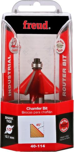Freud 1-5/8" Chamfer Router Bit with Tico Hi-Density Carbide for Maximum Performance - Ideal for Edge Treatment & Joinery, 1-5/8" Diameter, 1/2" Shank, 5/8" Height, 45° Angle, 2 Cutters - 40-114 in Saudi Arabia