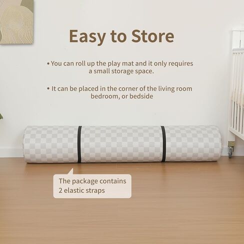 سجادة لعب أطفال كبيرة من الجلد النباتي للأرضية، 1.3 بوصة إسفنج سميك 59x82 قابل للطي ومقاوم للماء للأطفال، سجادة لعب أنيقة ويمكن تنظيفها بالمسح فقط للعب الأطفال على الأرض (مربع رمادي) in Kuwait