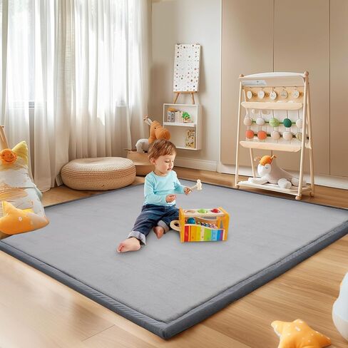 SUNYRISY Baby Play Mat for Floor 60 x 60in, 1.4in Thick Memory Foam Padded Play Mats for Baby, Soft Velvet Infants Toddler Kids Crawling Mat for Nursery, Non-Slip Bottom in Saudi Arabia