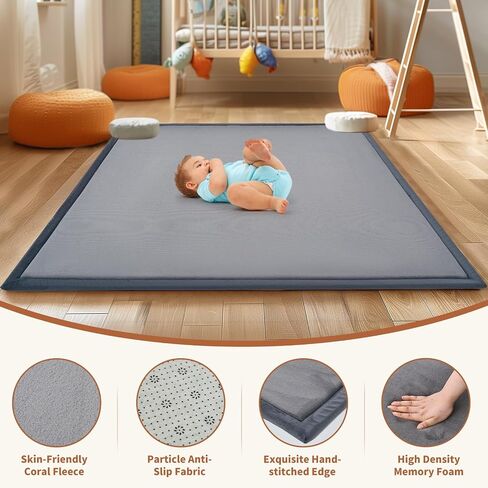 SUNYRISY Baby Play Mat for Floor 60 x 60in, 1.4in Thick Memory Foam Padded Play Mats for Baby, Soft Velvet Infants Toddler Kids Crawling Mat for Nursery, Non-Slip Bottom in Saudi Arabia
