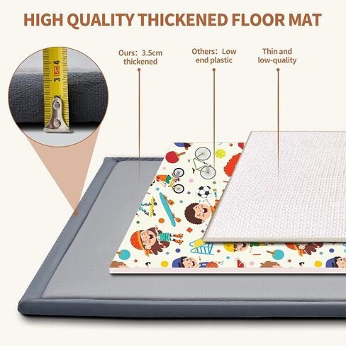 SUNYRISY Baby Play Mat for Floor 60 x 60in, 1.4in Thick Memory Foam Padded Play Mats for Baby, Soft Velvet Infants Toddler Kids Crawling Mat for Nursery, Non-Slip Bottom in Saudi Arabia