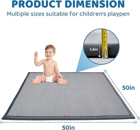 SUNYRISY Baby Play Mat for Floor 60 x 60in, 1.4in Thick Memory Foam Padded Play Mats for Baby, Soft Velvet Infants Toddler Kids Crawling Mat for Nursery, Non-Slip Bottom in Saudi Arabia