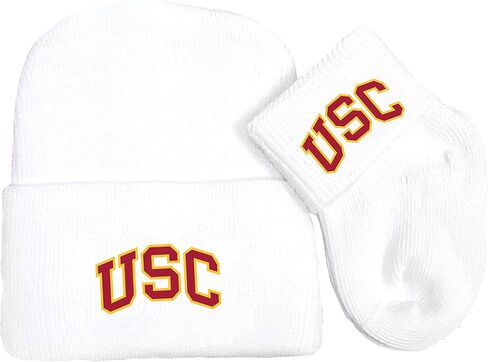 Southern Cal USC Trojans Licensed Newborn Baby Knit Cap and Socks Set White in Saudi Arabia