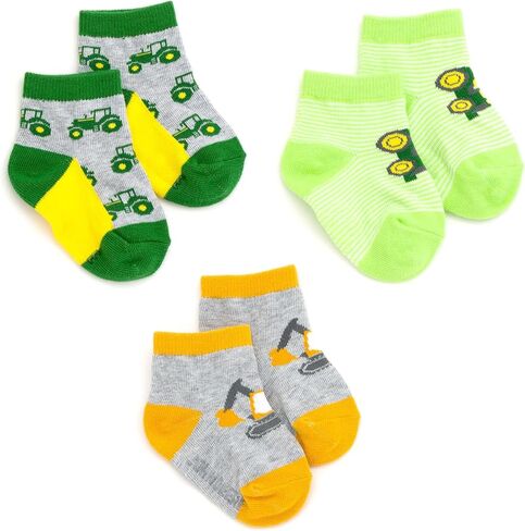 John Deere Construction Trucks Baby 3 Pack Non-Slip Ankle Socks with Grip Newborn to Infant Sizes (0-6 Months - 6-12 Months) in Saudi Arabia