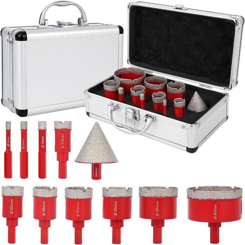 Diamond Tile Hole Saw Kit 10pcs, Diamond Core Drill Bits 6/6/20/25/35/50/75/100MM w/Chamfer Drill Bit and Hexagonal Shank Adapter for Tile Porcelain Ceramic Marble in Saudi Arabia