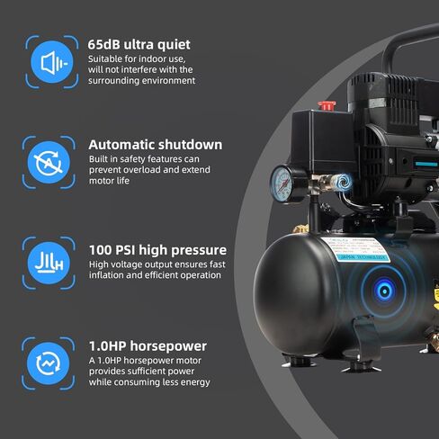 Air Compressor, 2.0 Gallon, 1.0 HP Oil Free, Max 115 PSI, 65dB Ultra Quiet, for Auto Repair, Tire Inflation, Spray Painting, Woodwork Nailing in Kuwait