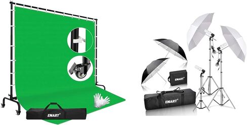 EMART 45W 5500K Umbrella Photography Lighting Kit with 7x10ft Green Screen Backdrop Kit with Movable Stand in Saudi Arabia