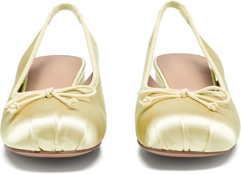 حذاء باليه بكعب Slingback للنساء لطيف بفيونكة مربعة عند الأصابع وكعب منخفض مكتنز حذاء راقصة الباليه مريح من الساتان ماري جين مع حزام خلفي مرن in Kuwait