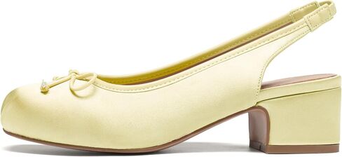 حذاء باليه بكعب Slingback للنساء لطيف بفيونكة مربعة عند الأصابع وكعب منخفض مكتنز حذاء راقصة الباليه مريح من الساتان ماري جين مع حزام خلفي مرن in Kuwait