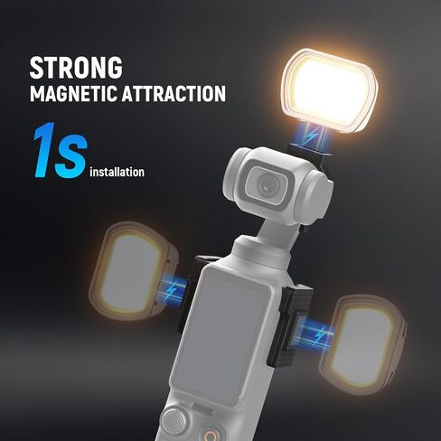 NEEWER Basics ضوء مساعد مغناطيسي متوافق مع DJI OSMO Pocket 3 Creator Combo، 1.3 وات من البلاستيك الصغير القابل لإعادة الشحن LED ملء ضوء مرفق مع حوامل مطورة لتسجيل Vlog Selfie، M21 رمادي in Kuwait