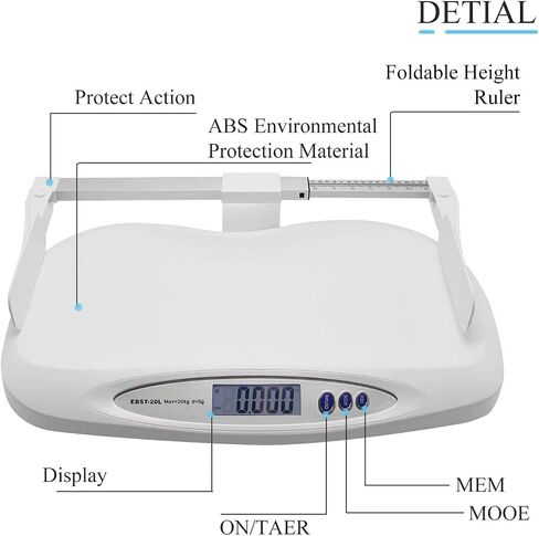 Food Scales Digital Digital Baby Scale Electronic Baby Weighing Scale Pet Scale Infant Weight Scale with 35-70CM Foldable Height Ruler Max Weighing Capacity 20KG/44LB Go in Saudi Arabia