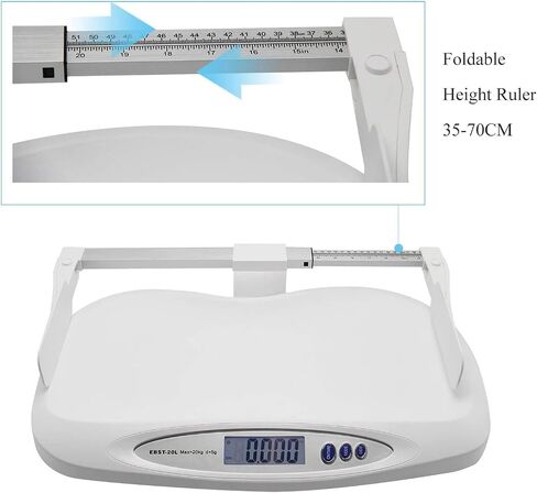 Food Scales Digital Digital Baby Scale Electronic Baby Weighing Scale Pet Scale Infant Weight Scale with 35-70CM Foldable Height Ruler Max Weighing Capacity 20KG/44LB Go in Saudi Arabia