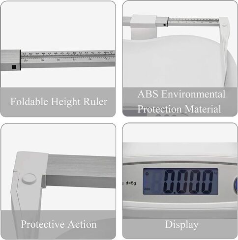 Food Scales Digital Digital Baby Scale Electronic Baby Weighing Scale Pet Scale Infant Weight Scale with 35-70CM Foldable Height Ruler Max Weighing Capacity 20KG/44LB Go in Saudi Arabia