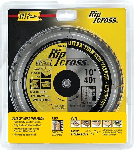 IVY Classic 36216 Ripcross 10" 40 Tooth Ultra Thin Kerf Carbide Circular Saw Blade with 5/8" Arbor, 1/Card in Saudi Arabia