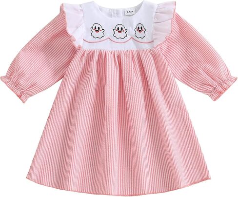 Baby Girl Halloween Dress Pumpkin Ghost Embroidery Plaid Stripe Smocked Dress Toddler Halloween Baby Outfits in Saudi Arabia