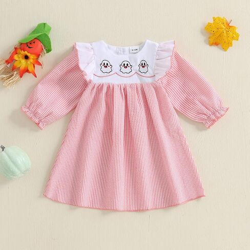 Baby Girl Halloween Dress Pumpkin Ghost Embroidery Plaid Stripe Smocked Dress Toddler Halloween Baby Outfits in Saudi Arabia