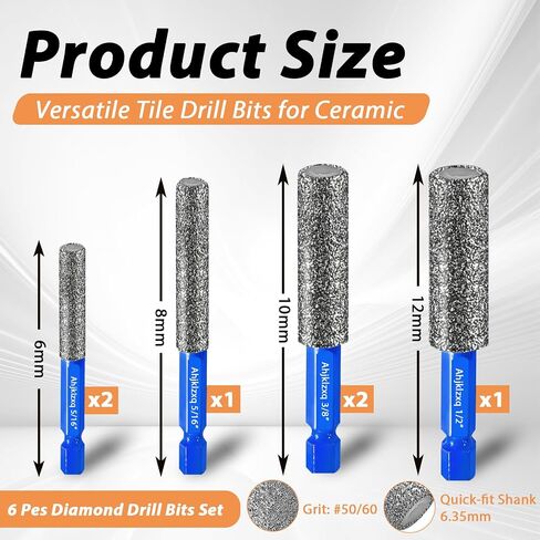 Diamond Drill Bits for Ceramic,6Pcs Tile Drill Bits Multi Function Drilling Milling Ceramic Glass Porcelain Marble Granite in Saudi Arabia