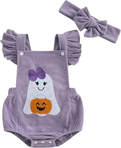 My First Halloween Baby Girl Outfit Newborn Pumpkin Face Print Bubble Romper Jumpsuit Overalls Pumpkin Clothes in Saudi Arabia