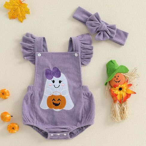 My First Halloween Baby Girl Outfit Newborn Pumpkin Face Print Bubble Romper Jumpsuit Overalls Pumpkin Clothes in Saudi Arabia