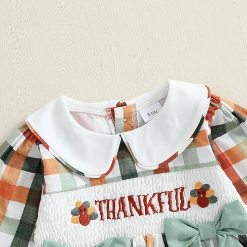 Newborn Baby Girl Thanksgiving Outfit Letter Turkey Long Sleeve Romper Plaid Jumpsuit Smocked Bubble Clothes in Saudi Arabia