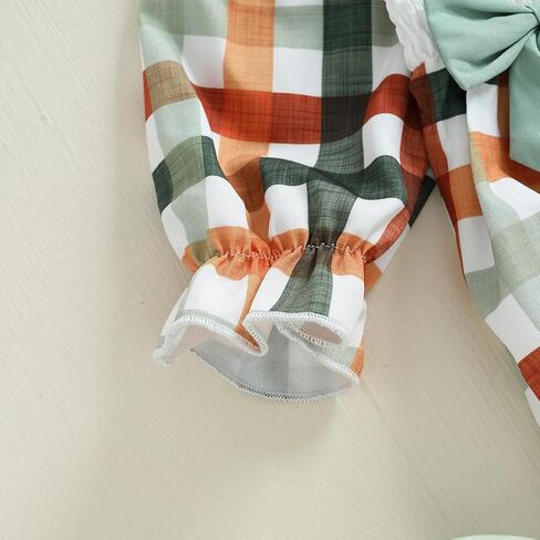 Newborn Baby Girl Thanksgiving Outfit Letter Turkey Long Sleeve Romper Plaid Jumpsuit Smocked Bubble Clothes in Saudi Arabia