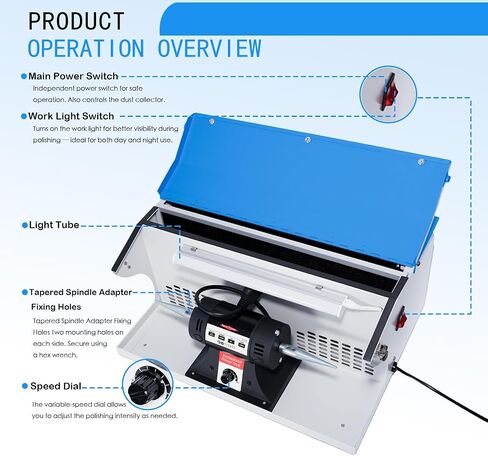800W Jewelry Rock Polishing Machine, Lapidary Bench Buffer Polisher Machine with Dust Collector, Work Light – Stone Polishing for Jewelry, Metal, Wood in Saudi Arabia