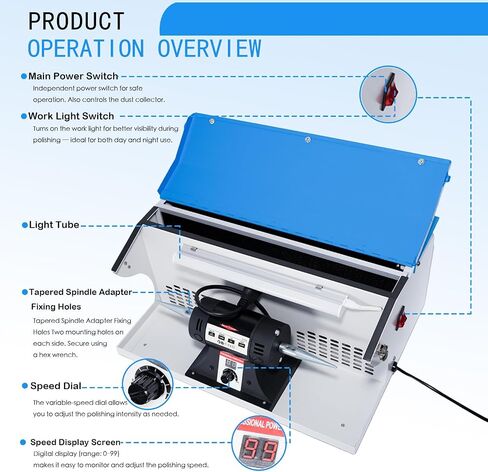 800W Jewelry Rock Polishing Machine, Lapidary Bench Buffer Polisher Machine with Dust Collector, Work Light – Stone Polishing for Jewelry, Metal, Wood in Saudi Arabia