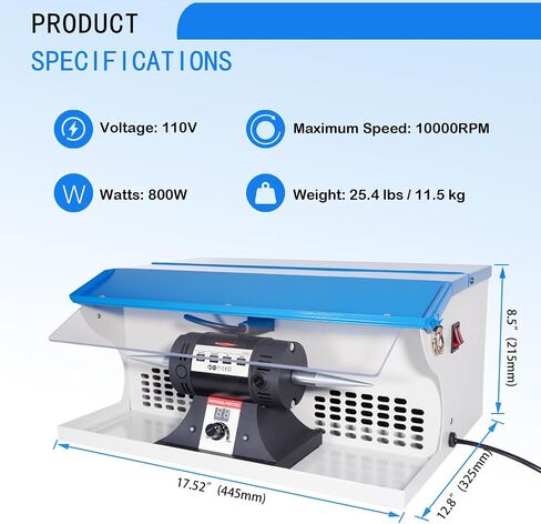 800W Jewelry Rock Polishing Machine, Lapidary Bench Buffer Polisher Machine with Dust Collector, Work Light – Stone Polishing for Jewelry, Metal, Wood in Saudi Arabia