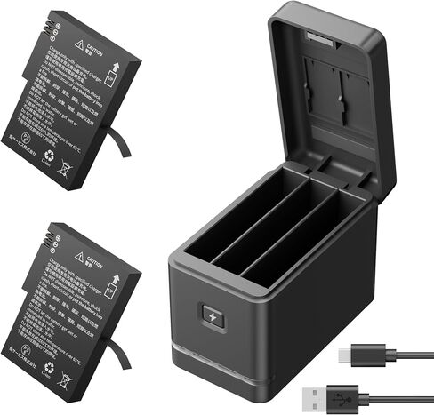 2 x 1350mAh Rechargeable Battery with 3-Channel Charger Case for AKASO 360 Camera, MicroSD Card Storage Slots in Saudi Arabia