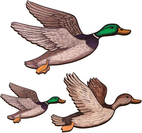 FLHRSM Mallard Duck Baby Stuff 3PCS، البط البري الخشبي للصيد جدار ديكور خمر مزرعة جدار الفن، غرفة المعيشة ديكور الحضانة هدايا حفلة دش الطفل، منحوتة الطيور الطائرة علامات معلقة in Kuwait