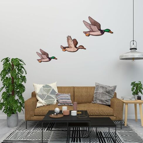 FLHRSM Mallard Duck Baby Stuff 3PCS، البط البري الخشبي للصيد جدار ديكور خمر مزرعة جدار الفن، غرفة المعيشة ديكور الحضانة هدايا حفلة دش الطفل، منحوتة الطيور الطائرة علامات معلقة in Kuwait