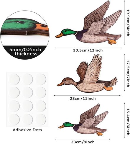FLHRSM Mallard Duck Baby Stuff 3PCS، البط البري الخشبي للصيد جدار ديكور خمر مزرعة جدار الفن، غرفة المعيشة ديكور الحضانة هدايا حفلة دش الطفل، منحوتة الطيور الطائرة علامات معلقة in Kuwait