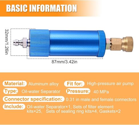 High Pressure PCP Air Filter Oil-Water Separator, 40MPa/5800Psi Inline Moisture Separator with 8mm Quick Connect, Complete Kit with 25 Filters, Sealing Rings & Gaskets for Air Compressor Pump (Yellow) in Saudi Arabia