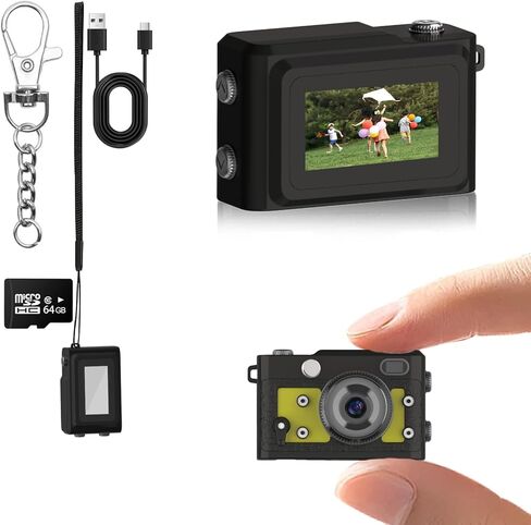 Mini Keychain Camera 64GB, 1080P Mini Retro Photo Video Camera, 120 Minute Battery Life Portable Tiny Digital Cam, Micro Video Camcorder for Travel Students Children, Green in Saudi Arabia