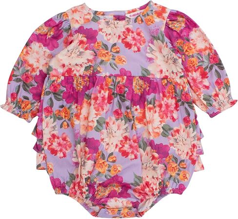 RuffleButts Baby Girls Woven Long Sleeve Bubble Romper with Snaps in Saudi Arabia