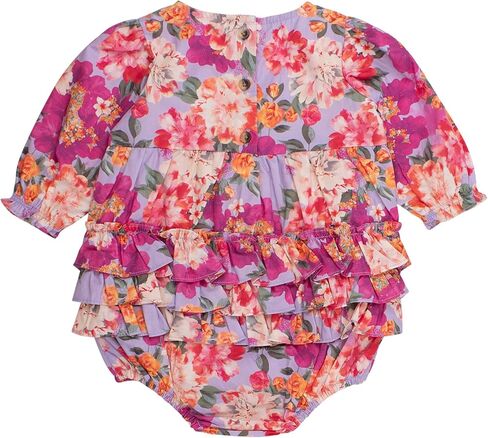 RuffleButts Baby Girls Woven Long Sleeve Bubble Romper with Snaps in Saudi Arabia