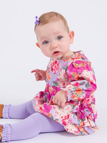 RuffleButts Baby Girls Woven Long Sleeve Bubble Romper with Snaps in Saudi Arabia