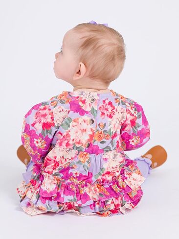 RuffleButts Baby Girls Woven Long Sleeve Bubble Romper with Snaps in Saudi Arabia