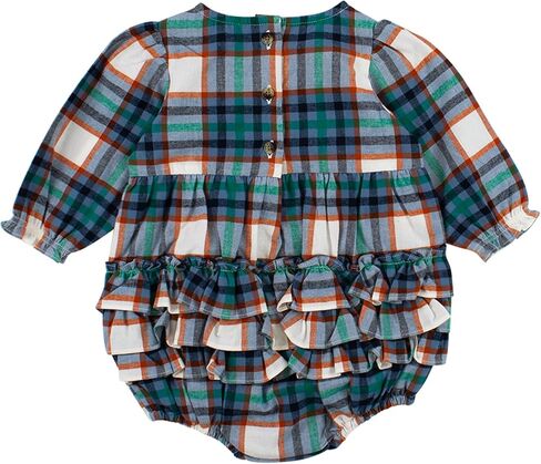 RuffleButts Baby Girls Woven Long Sleeve Bubble Romper - with Snaps | Infant And Toddler Wear, Diaper Friendly Design, Bottom Closure For Easy Changes, Spring And Holiday Outfit in Kuwait