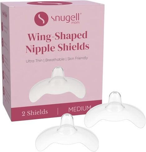 Snugell Wing-Shaped Nipple Shields Large| Ultra-Thin Silicone Shields for Nursing | 2-Pack with Protective Case | Designed for Use with Flat or Inverted Nipples in Saudi Arabia