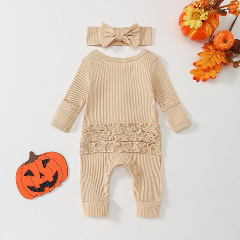 ملابس Goodplayer My First Halloween للفتيات الصغيرات، بدلة رومبير بأكمام طويلة على شكل يقطين، ملابس خريفية للفتيات حديثي الولادة in Kuwait