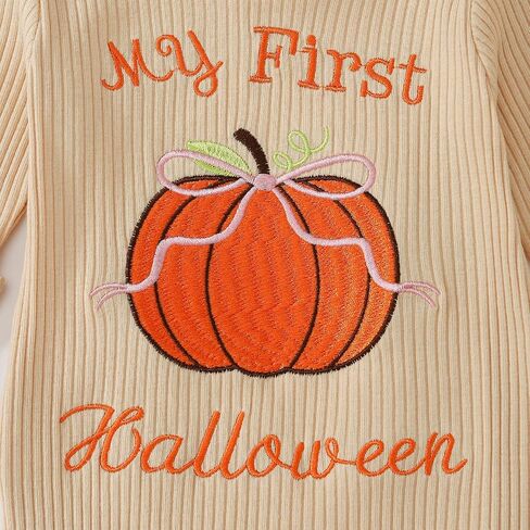 ملابس Goodplayer My First Halloween للفتيات الصغيرات، بدلة رومبير بأكمام طويلة على شكل يقطين، ملابس خريفية للفتيات حديثي الولادة in Kuwait