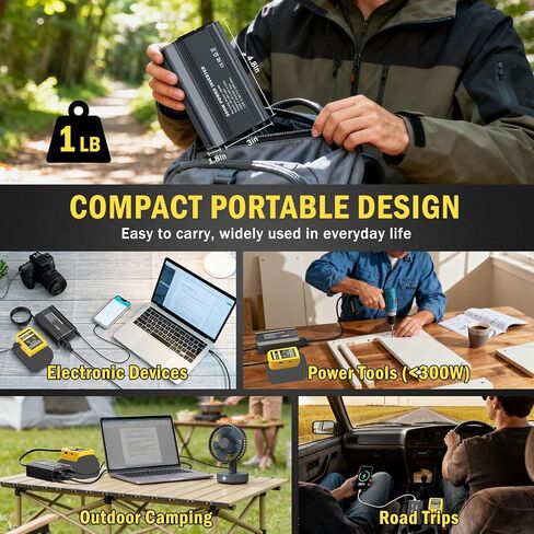 300W Power Inverter Compatible with Dewalt 20V Battery - DC 20V to AC 110V Battery Converter, Portable Power Station with PD 65W Type-C Fast Charging & 2 AC Outlet & 2 USB-A & 1 Type-C 20W in Saudi Arabia
