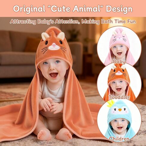 14 PCS Baby Towels, 3 PCS Soft Hooded Baby Towels & 11 PCS Washcloths, Baby Bath Towels for Newborns, Infants & Toddlers, Ultra Absorbent, Cute Baby Towel Gift for Girls in Saudi Arabia