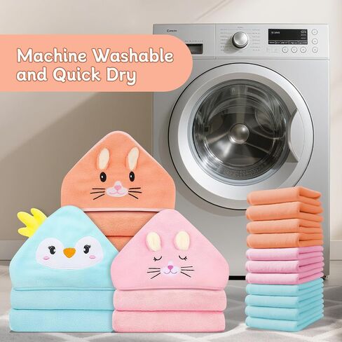 14 PCS Baby Towels, 3 PCS Soft Hooded Baby Towels & 11 PCS Washcloths, Baby Bath Towels for Newborns, Infants & Toddlers, Ultra Absorbent, Cute Baby Towel Gift for Girls in Saudi Arabia