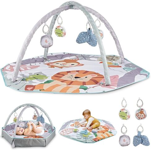 Henry & Colin Baby Activity Play Gym Mat with Hanging Toys, Soft Padded Mat, Sensory Development Play Area for Newborns and Infants, Convertible Play Center for Tummy Time and Fun Learning (Pink) in Saudi Arabia