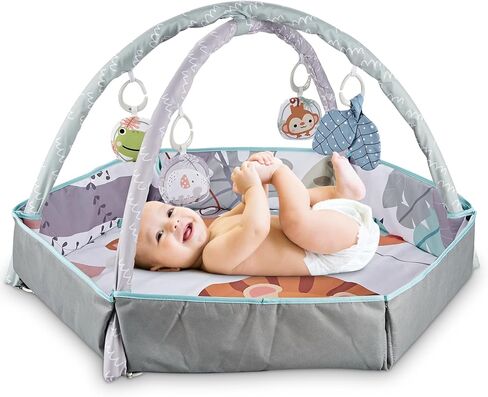 Henry & Colin Baby Activity Play Gym Mat with Hanging Toys, Soft Padded Mat, Sensory Development Play Area for Newborns and Infants, Convertible Play Center for Tummy Time and Fun Learning (Pink) in Saudi Arabia