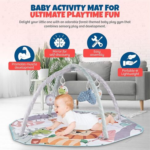 Henry & Colin Baby Activity Play Gym Mat with Hanging Toys, Soft Padded Mat, Sensory Development Play Area for Newborns and Infants, Convertible Play Center for Tummy Time and Fun Learning (Pink) in Saudi Arabia